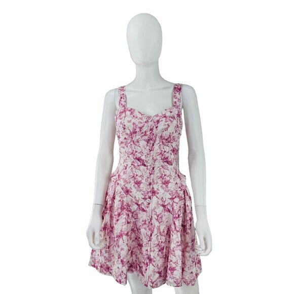 Hyacinth House NEW Pink Abstract Floral Rosemary Drop Waist Mini Dress Size S - Picture 2 of 7